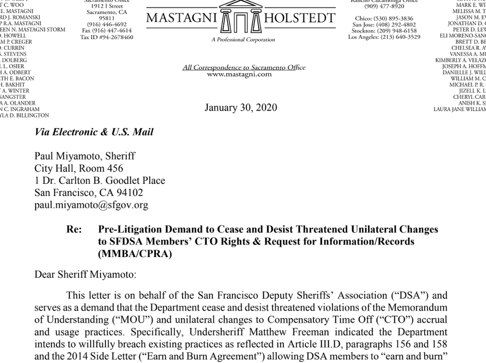 San Francisco DSA Obtains Important PERB Complaint Against the SF Sheriff’s Office San