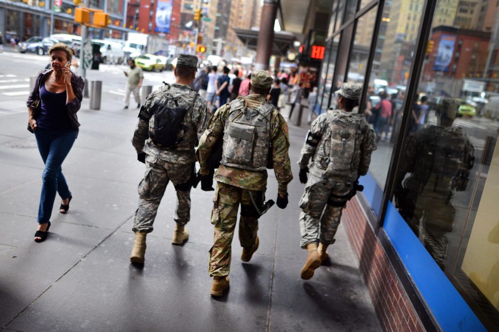 Veteran soldiers walking away